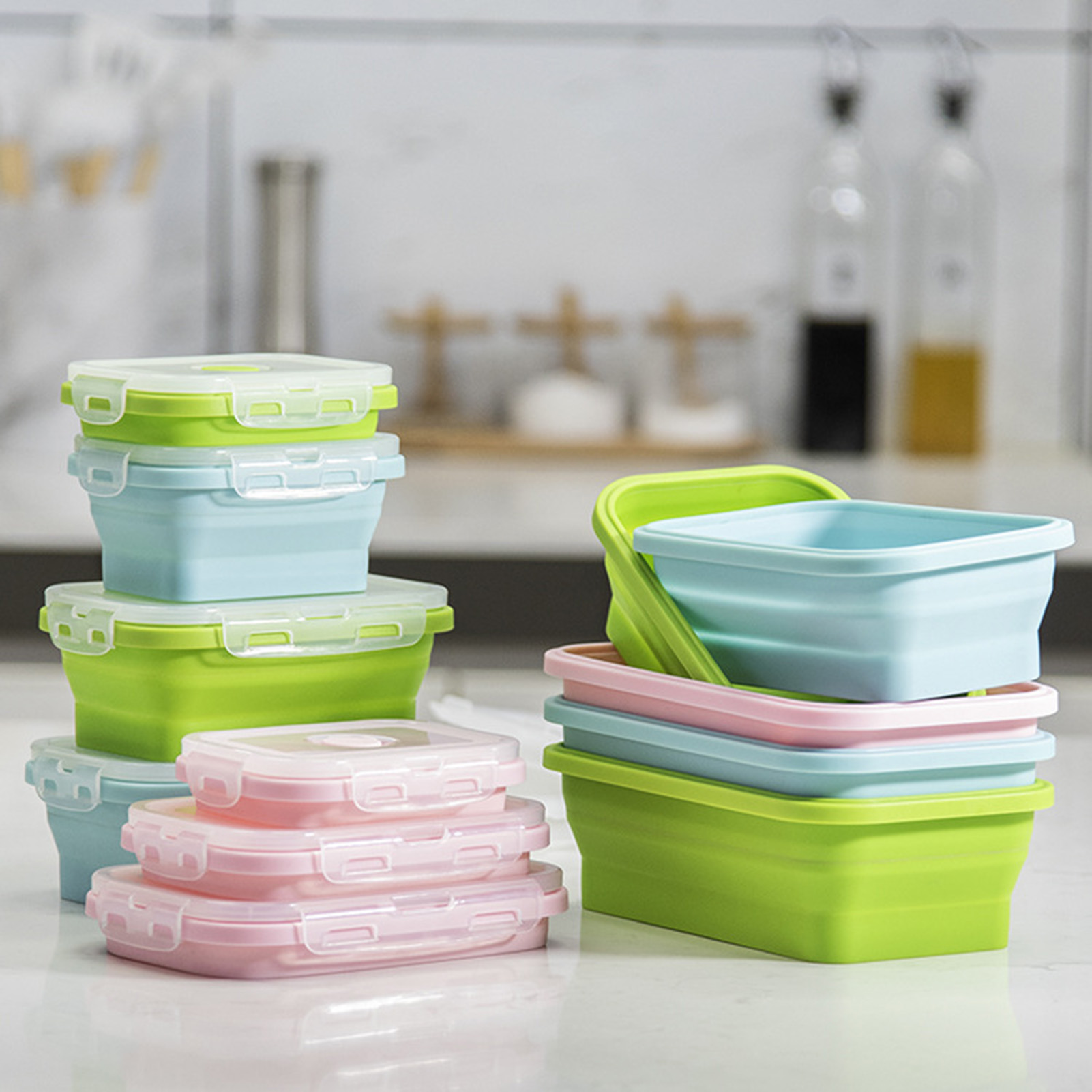 Food Storage Containers Plastic Box - 실리콘 도시락통 식품 등급 접이식 용기
