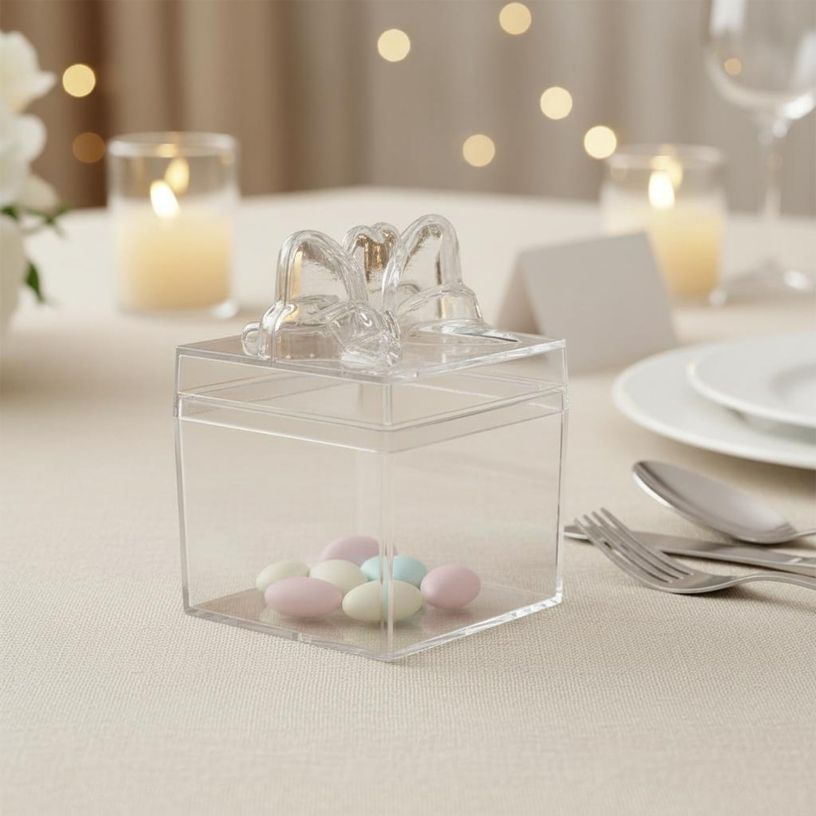 Food Storage Boxes - 투명 플라스틱 사탕 상자 리본 포함