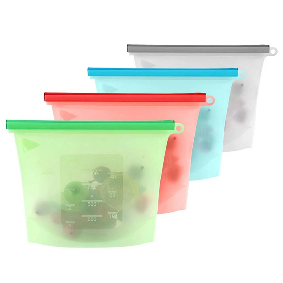 Food Storage Zipper Bags - 1000ml 재사용 가능한 실리콘 식품 등급