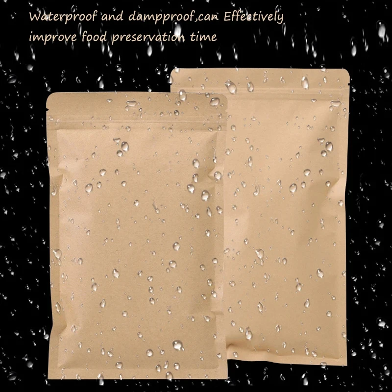 Food Storage Zipper Bags - 100PCS 갈색 크래프트 종이 지퍼 잠금