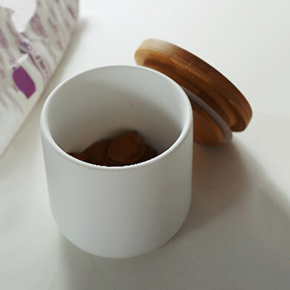 Food Storage Jars With Wooden Lids - 세라믹 보관 용기 소형 화이트 밀폐형