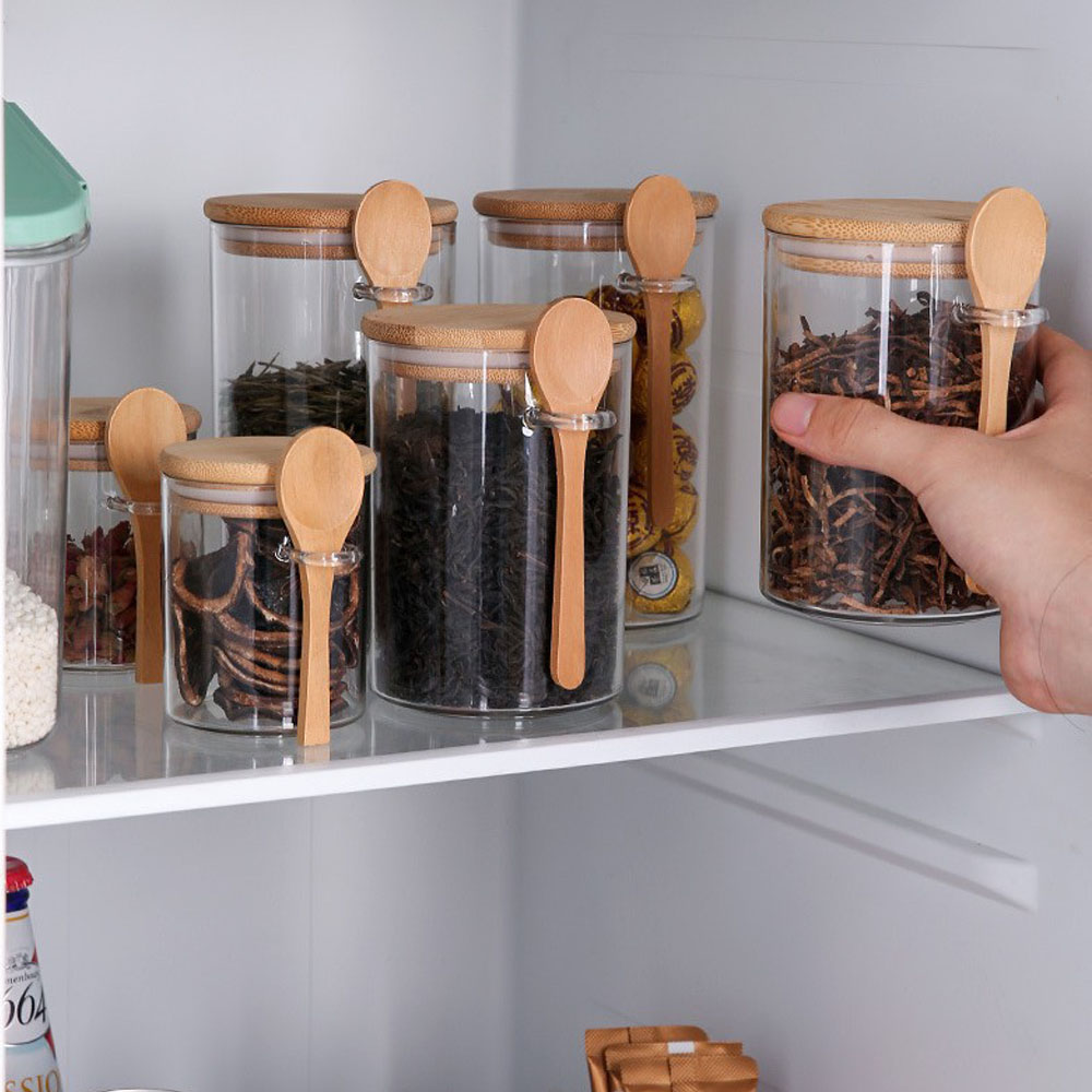 밀폐형 식품 보관 플라스틱 용기, 나무 숟가락과 뚜껑이 - Food Storage Jars With Wooden Lids 리뷰 및 가격