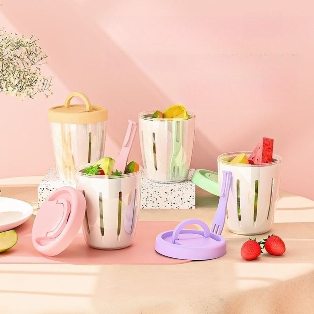 포크가 내장된 휴대용 원통형 식품 용기, 배수구가 있는 - Food Storage Containers Plastic Box 리뷰 및 가격