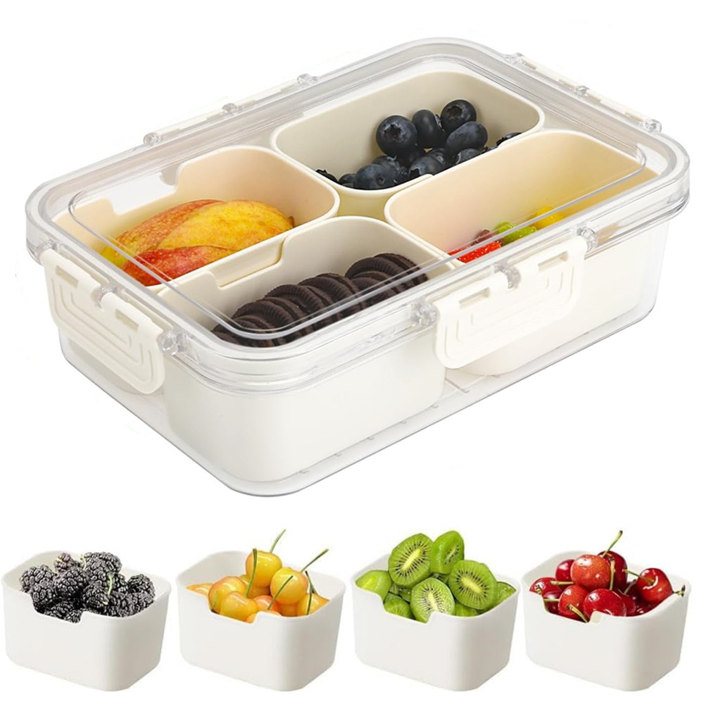 휴대용 식품 보관함, 스낵 보관함, 뚜껑이 있는 4칸, - Food Storage Order 리뷰 및 가격