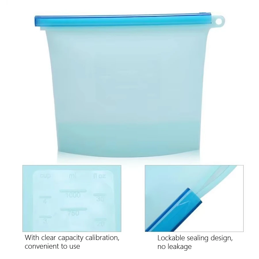 1000ml 재사용 가능한 실리콘 식품 등급 보관 가방 - Food Storage Zipper Bags 리뷰 및 가격