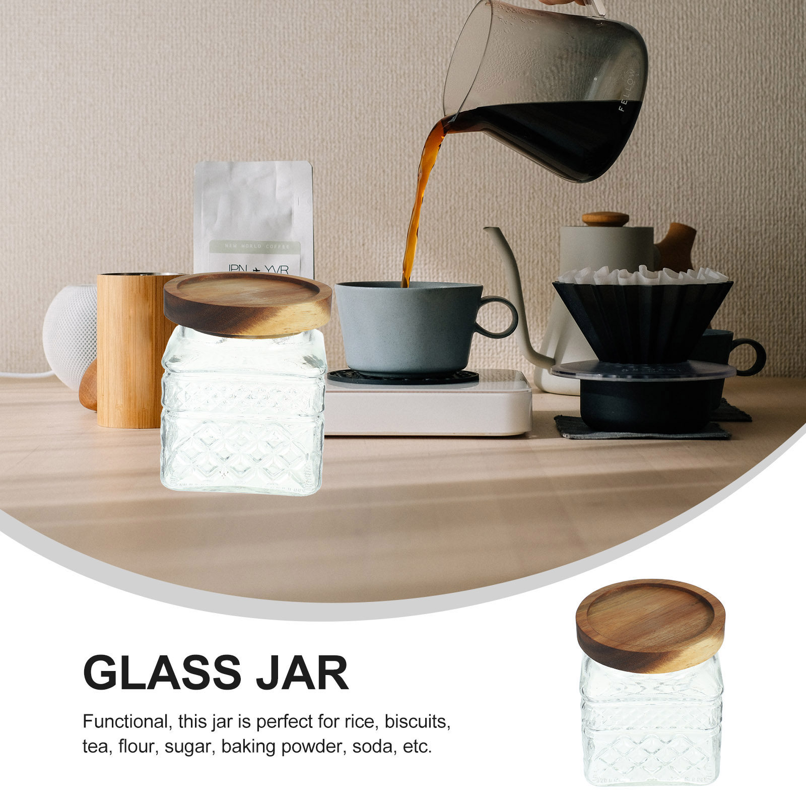 유리 보관 용기 밀폐형 캐니스터 나무 뚜껑 투명 유리  - Food Storage Jars With Wooden Lids 리뷰 및 가격