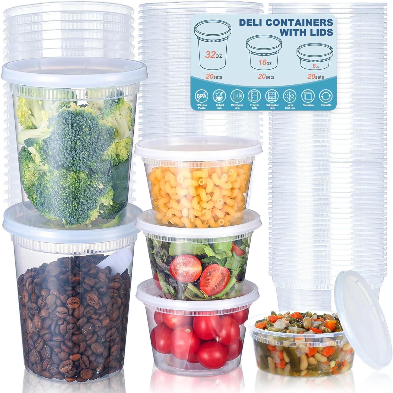 뚜껑이 있는 24개 델리 식품 보관 용기, 플라스틱 식 - Food Storage Eco Friendly 리뷰 및 가격