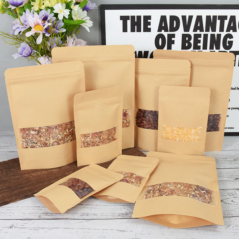 20/50pcs 크래프트 종이 지퍼 잠금 가방 창 음식 - Food Storage Zipper Bags 리뷰 및 가격