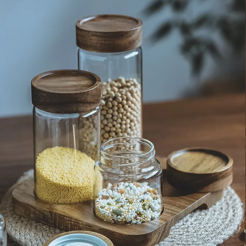 목재 뚜껑 오거나이저 유리 밀폐 용기, 주방 보관 병, - Food Storage Jars With Wooden Lids 리뷰 및 가격