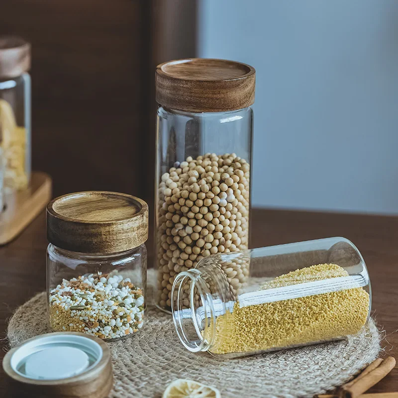 목재 뚜껑 오거나이저 유리 밀폐 용기, 주방 보관 병, - Food Storage Jars With Wooden Lids 리뷰 및 가격