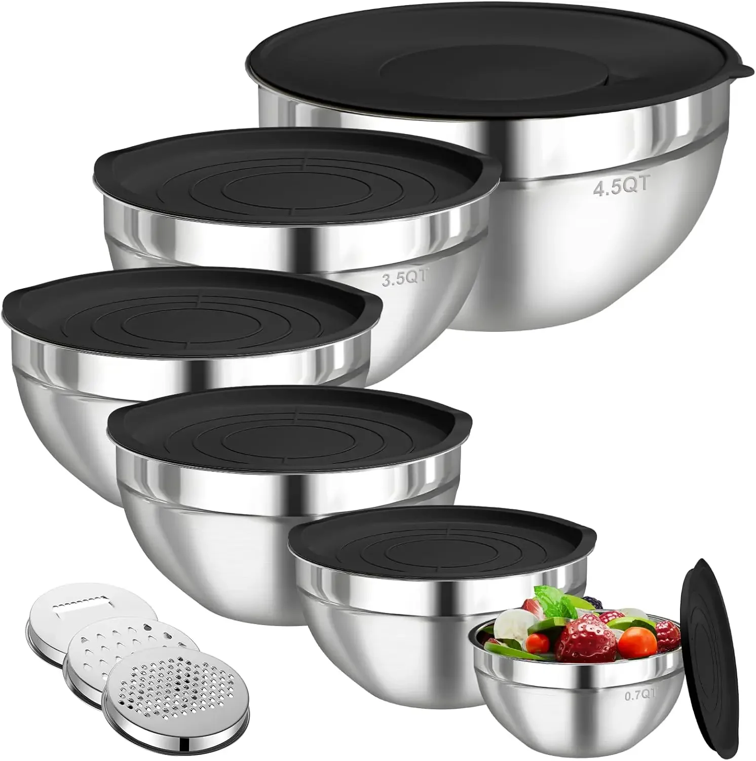 6개 스테인리스 스틸 믹싱 볼 세트 (밀폐 뚜껑 포함) - Food Storage Eco Friendly 리뷰 및 가격
