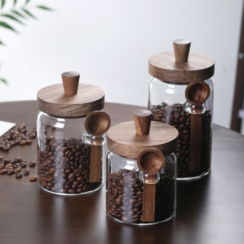 밀폐형 나무 뚜껑과 스푼이 있는 유리 보관 용기, 커피 - Food Storage Jars With Wooden Lids 리뷰 및 가격