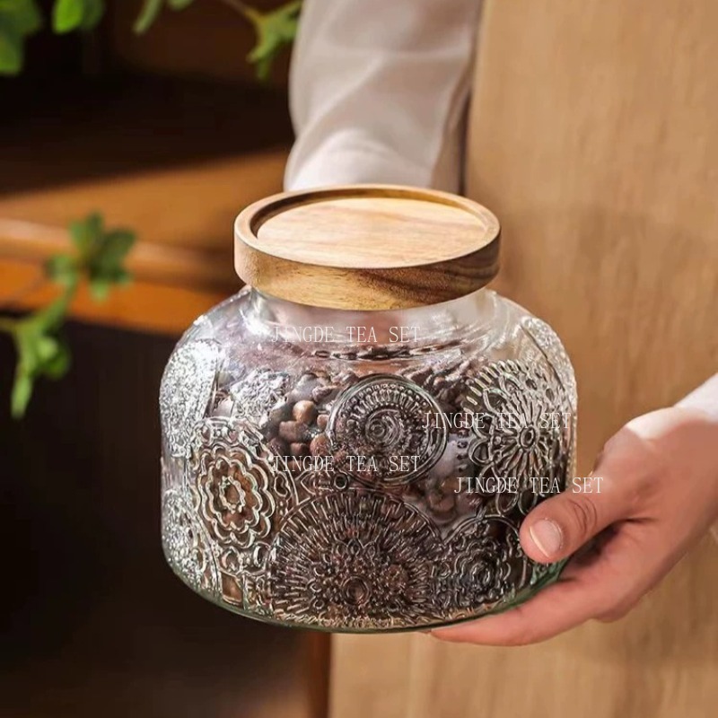 엠보싱 유리 저장 용기 나무 뚜껑 빈티지 밀폐 용기 차 - Food Storage Jars With Wooden Lids 리뷰 및 가격